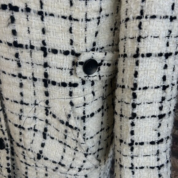 Marvin Richards Vintage Cream and Black Windowpane Plaid Tweed Coat Size 10 - Picture 10 of 12